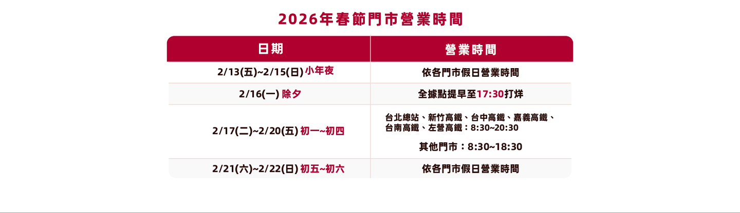 春節營業時間